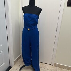 Chic Royal Blue Strapless Jumpsuit